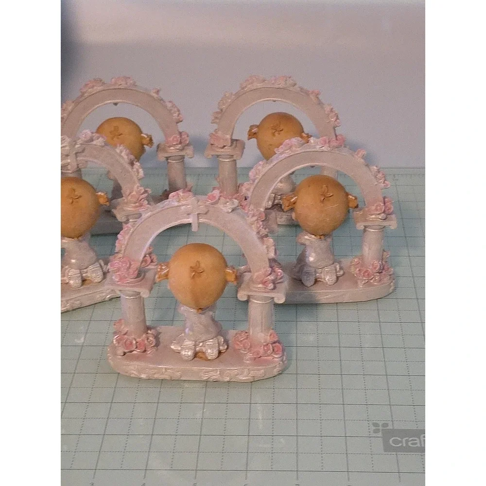 Praying Child Under Arch Baptism Christening With Pink Roses Set‎ Of 5